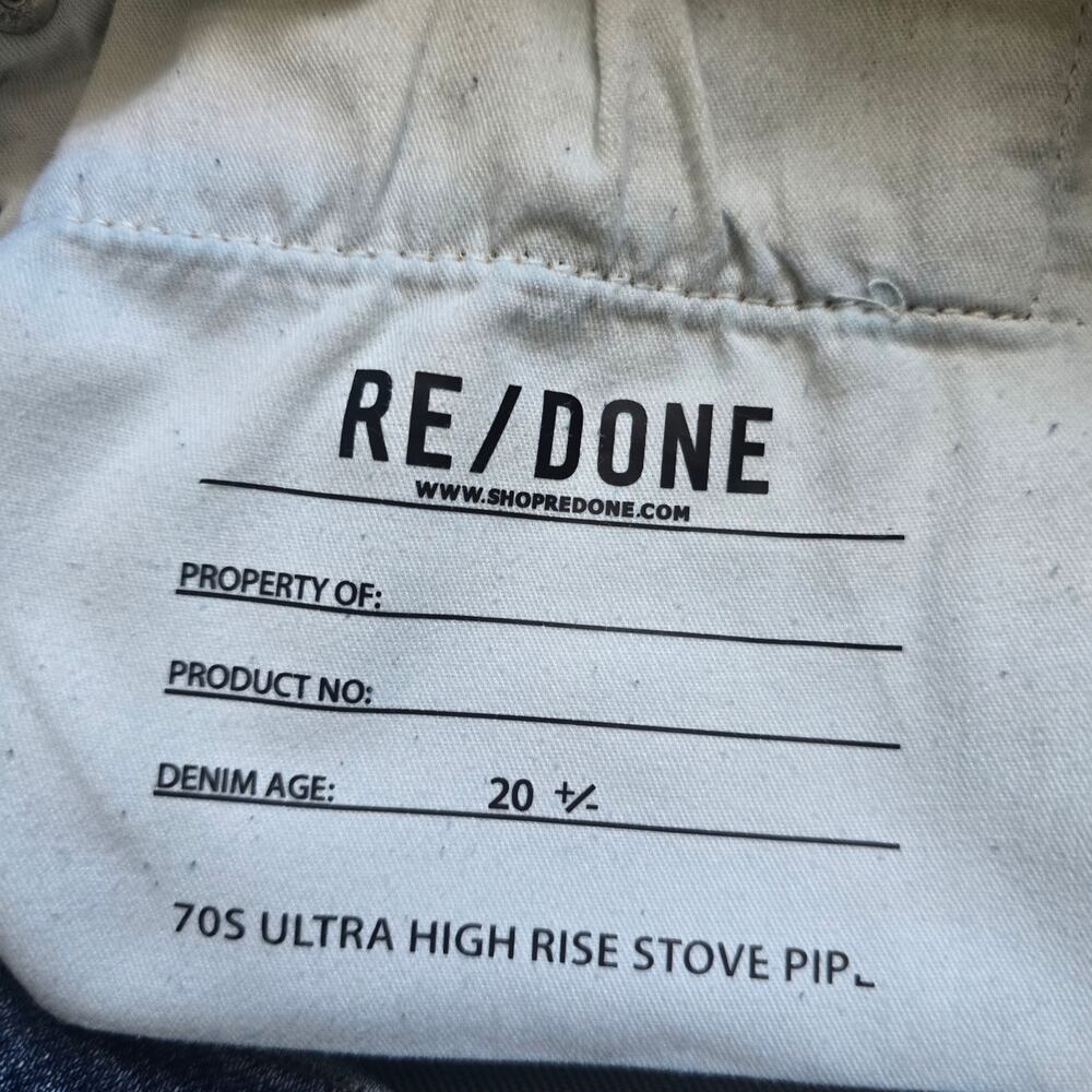 RE/DONE 70s Ultra High Rise Stove Pipe Jeans Size 31 Vintage Indigo Stretch - Picture 8 of 12